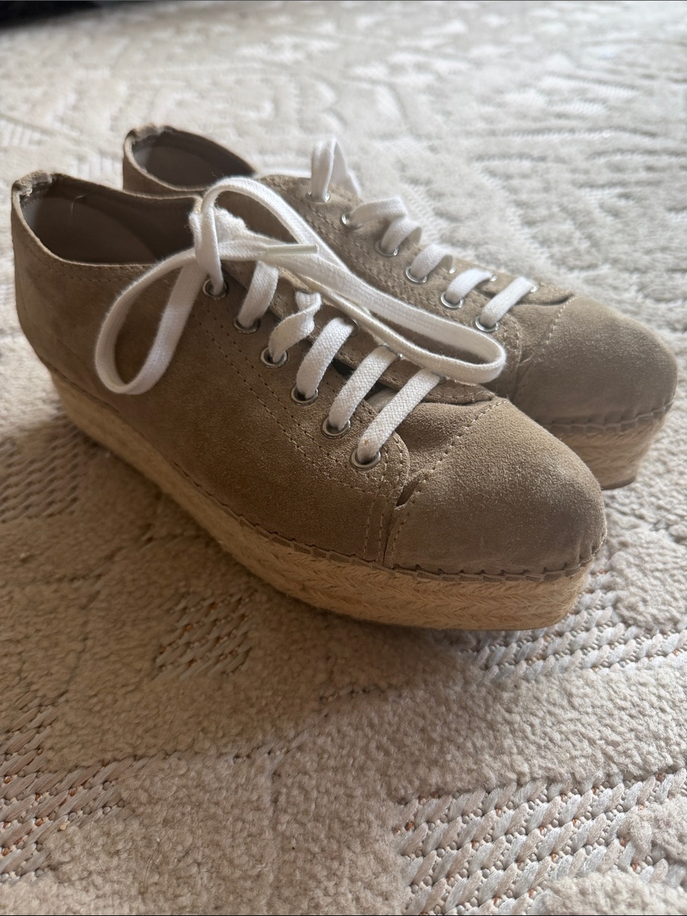 Miu Miu Taupe Suede Lace-Up Sneakers with White Laces